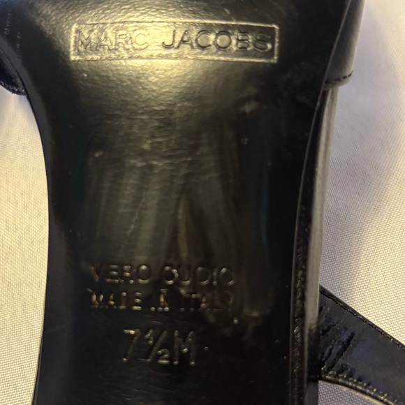Marc Jacobs Leather Bow Accent Sling Back Sandals Black Women’s Size 7.5 - Picture 10 of 10